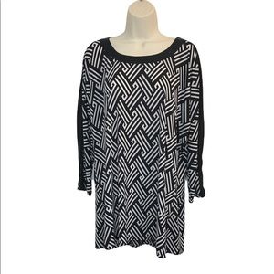Laura Max Vegan Leather Tunic Blouse Shirt Black White XL Extra Large